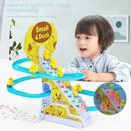 Duck Track Racing Toys for Kids - Small Ducks Stair Climbing Toys for Kids, Escalator Toy with Lights and Music - 3 Duck Toy Included (Duck Racing Track Toy)