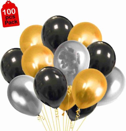 100Pcs Black, Golden And Silver Metallic Balloons For Ballons For Decorating
