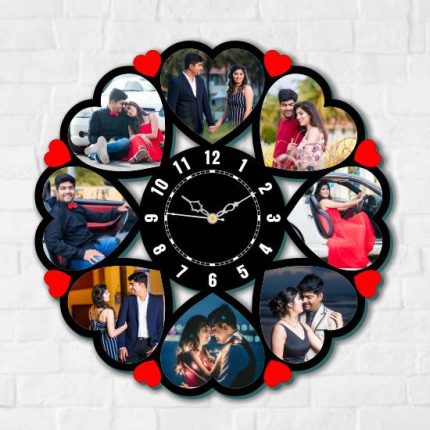 Wooden Clock with 8 Hearts