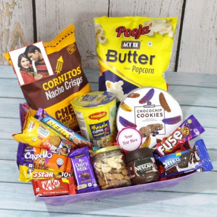 Celebratory Delights - Almonds & Cashews in Jar, Cornitos, Act2 Popcorn, Nescafe Coffee, Sapphire Cookies, Cup Noodles, Nutri Choice Biscuits, Oreo, Fuse, Crispello, Five Star, Dairy Milk, Perk, Kit Kat, 3 Props, Kraft Paper Tray and Card   Celebratory Delights - Almonds & Cashews in Jar, Cornitos, Act2 Popcorn, Nescafe Coffee, Sapphire Cookies, Cup Noodles, Nutri Choice Biscuits, Oreo, Fuse, Crispello, Five Star, Dairy Milk, Perk, Kit Kat, 3 Props, Kraft Paper Tray and Card SKU 0051