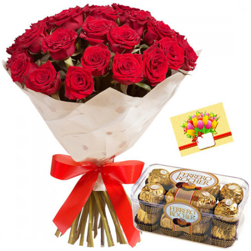 Mummy's Love - Bunch of 12 Red Roses, Ferreo Rocher 16 pcs and Card SKU GG001