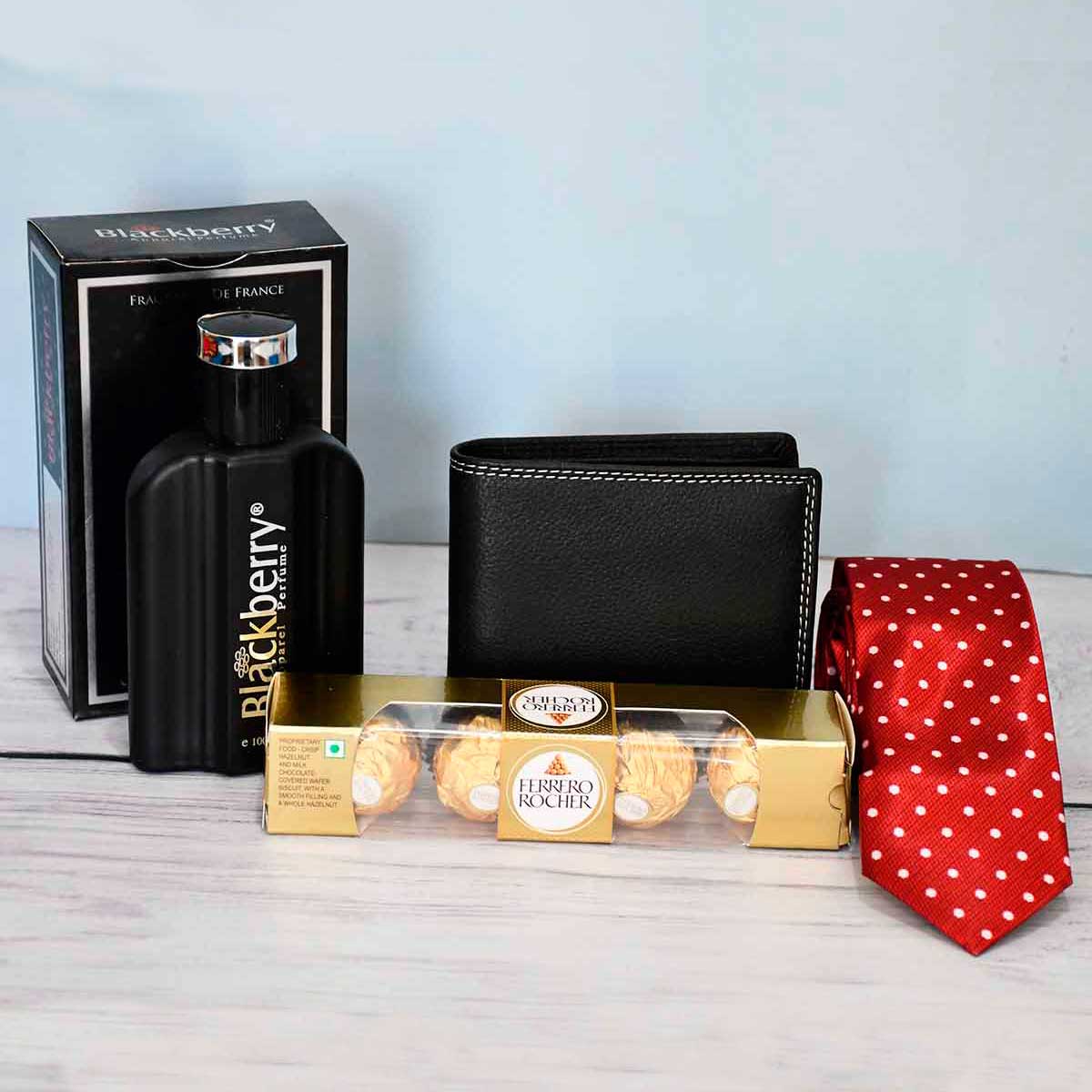 Gift for Men - Chocolate, Genuine Leather Wallet, Perfume and Neck Tie - Valentine Day - Birthday - Anniversary Gift 1